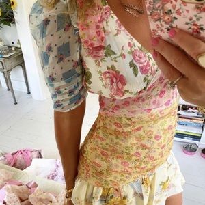 LoveShackFancy silk Arlo dress in picnic patchwork